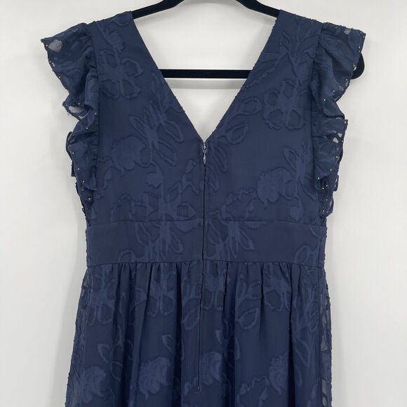 Lilly Pulitzer Womens Dress Sz 2 Navy Autumn Botanical Floral V-Neck Ruffle Midi - Picture 6 of 10